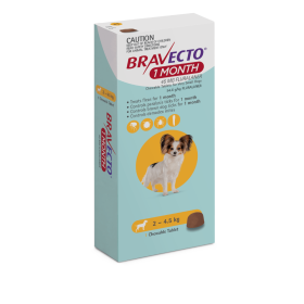 Bravecto 1 Month Very Small Dogs 2-4.5kg Yellow 1 Pack