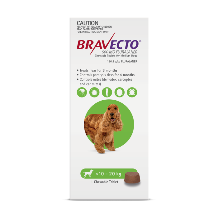 Bravecto Chewables Dog Medium 22 44lbs Green VetShopmax