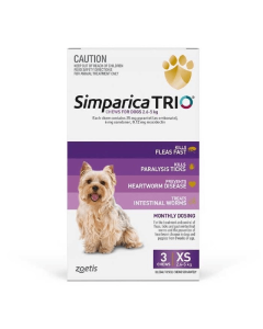 Simparica Trio Dog Extra Small 5.6 to 11.0lbs Purple 3 Chews