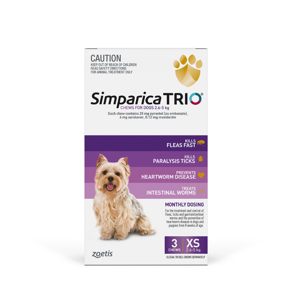 Simparica Trio Dog Extra Small 5.6 11lbs Purple 3 Pack VetShopMax