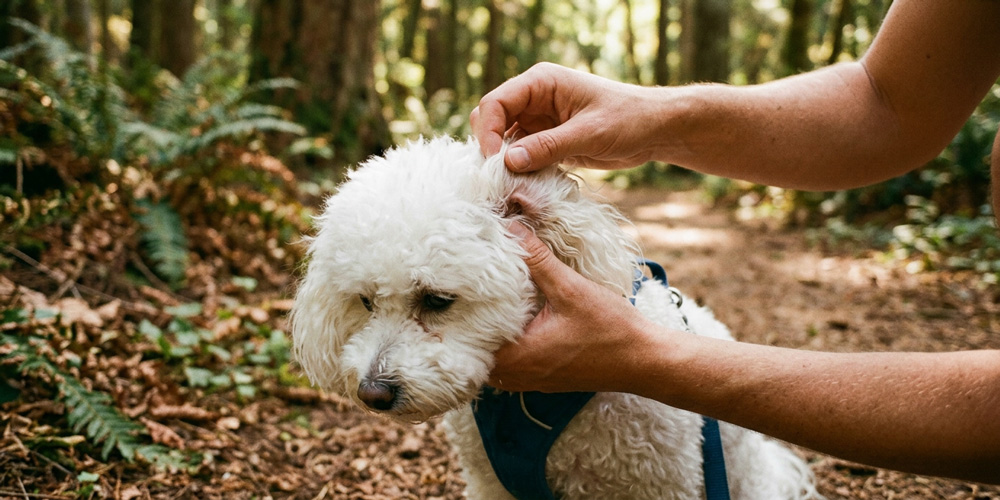 Owner cuddling dog 